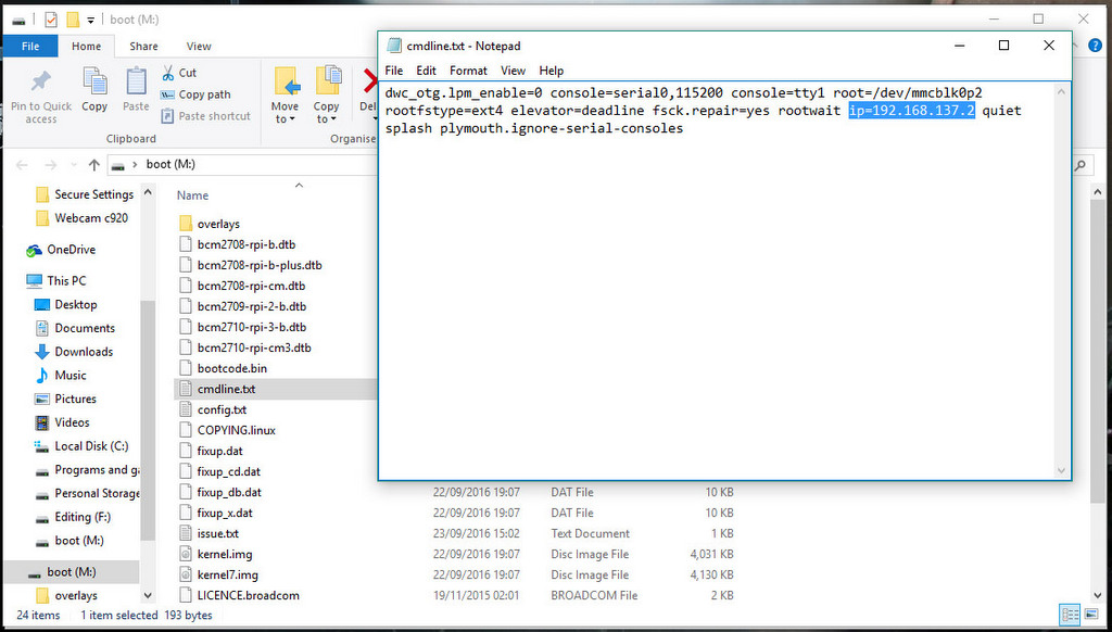 Add ip address to the cmdline.txt